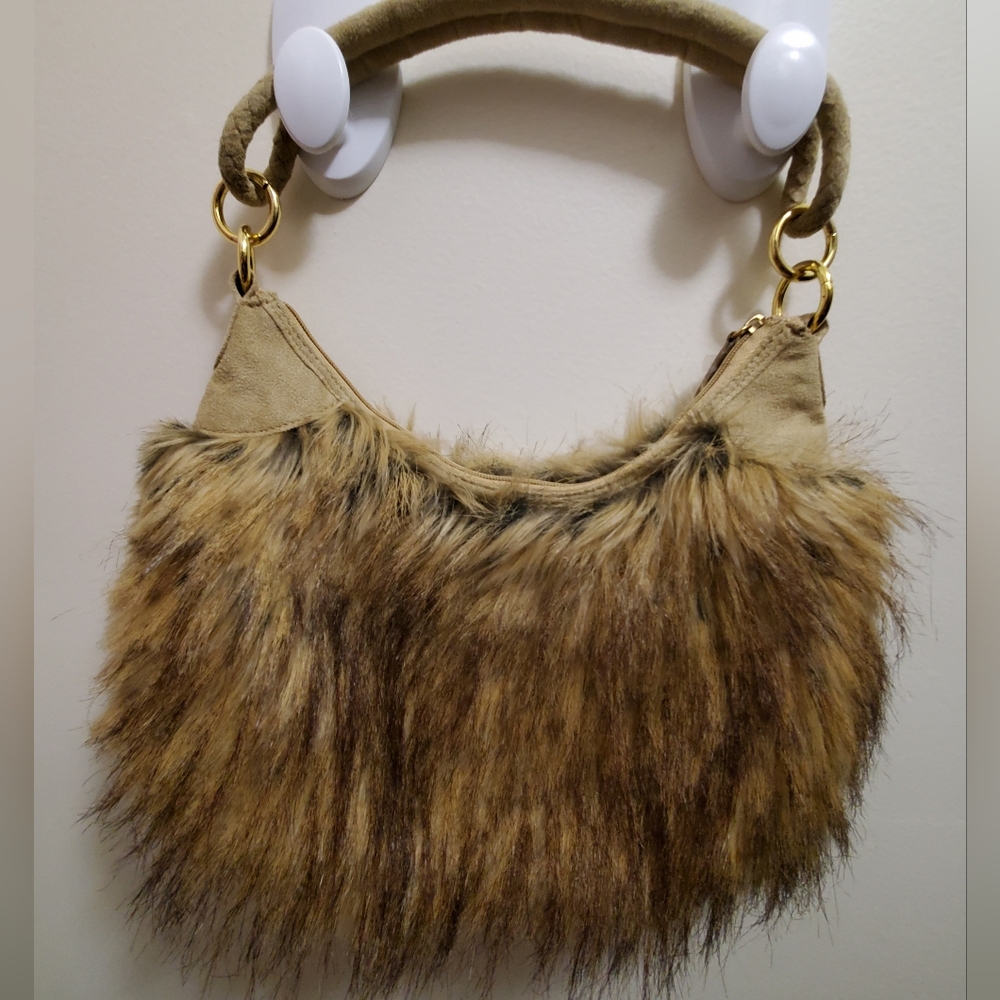 Faux Fabulous Fur Tan Shoulder Bag